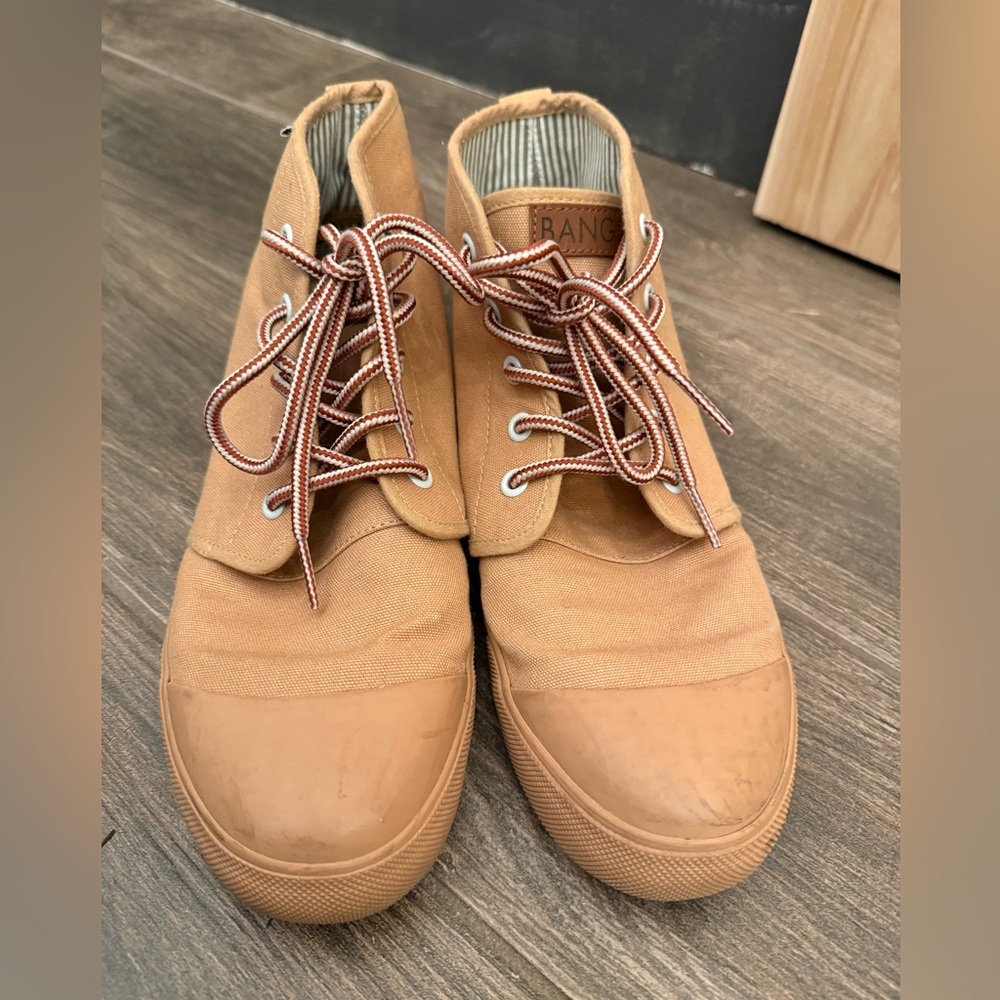 BANGS Zion Sand High Top sneakers tan canvas unisex womens 9 mens 7.5, like new